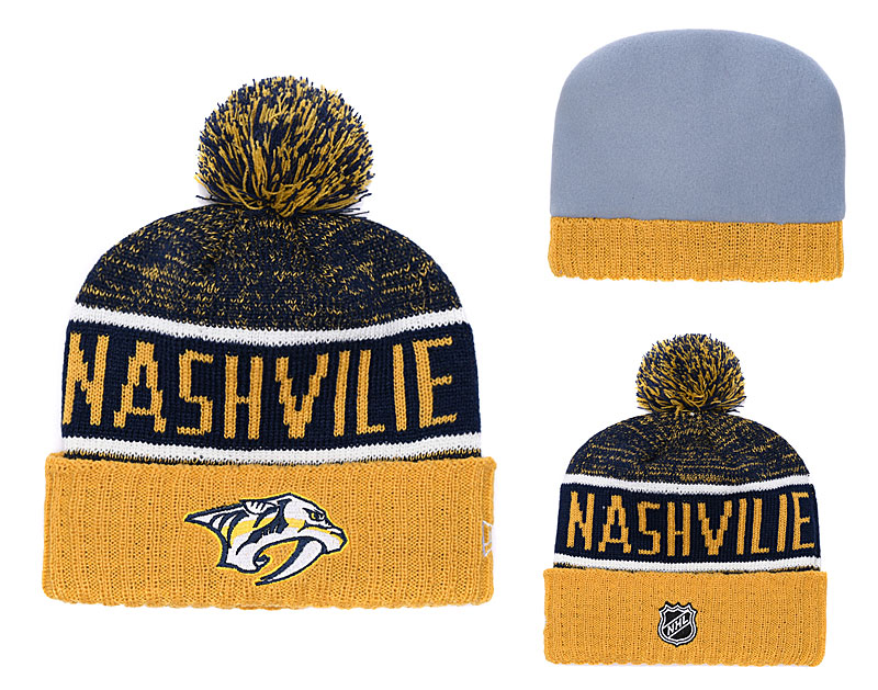 Predators Fresh Logo Yellow Black Pom Knit Hat YD