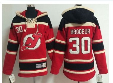 Youth NHL Devils #30 Martin Brodeur Red Sawyer Hooded Sweatshirt Jersey