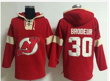 New Jersey Devils #30 Martin Brodeur Red Pullover NHL Hoodie