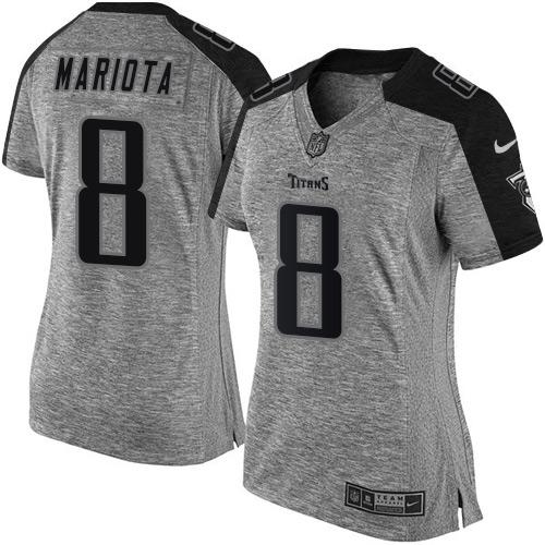 Nike Titans #8 Marcus Mariota Gray Women's Stitched NFL Limited Gridiron Gray Jersey Nike Titans #8 Marcus Mariota Gray Women's Stitched NFL Limited Gridiron Gray Jersey