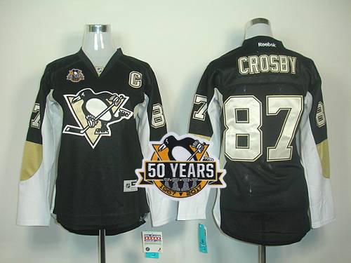 Penguins #87 Sidney Crosby Black 50th Anniversary Women's Home Stitched NHL Jersey