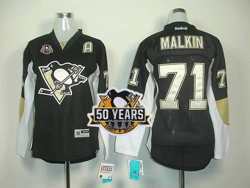 Penguins #71 Vgeni Malkin Black 50th Anniversary Women's Home Stitched NHL Jersey
