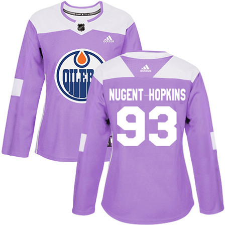 Adidas Oilers #93 Ryan Nugent-Hopkins Purple Authentic Fights Cancer Women's Stitched NHL Jersey