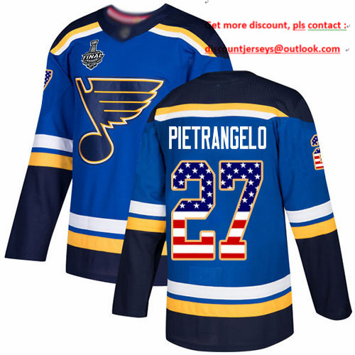 Blues #27 Alex Pietrangelo Blue Home Authentic USA Flag Stanley Cup Final Bound Stitched Youth Hockey Jersey