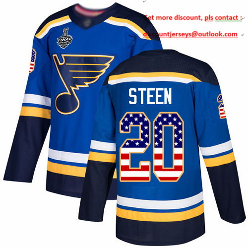 Blues #20 Alexander Steen Blue Home Authentic USA Flag Stanley Cup Final Bound Stitched Youth Hockey Jersey