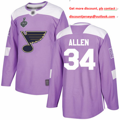 Blues #34 Jake Allen Purple Authentic Fights Cancer Stanley Cup Final Bound Stitched Youth Hockey Jersey