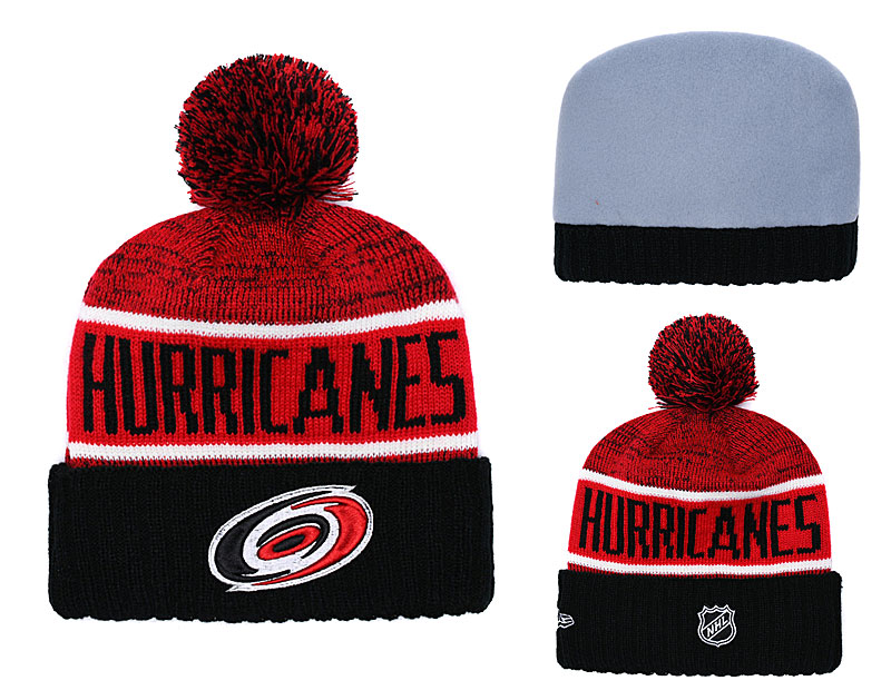 Hurricanes Fresh Logo Red Black Pom Knit Hat YD