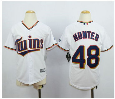 Youth Twins #48 Torii Hunter White Cool Base Stitched MLB Jersey