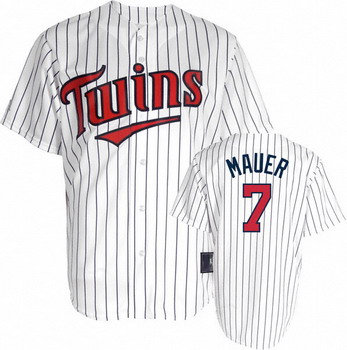 Youth Minnesota Twins 7 Joe Mauer White Pinstripe Jersey