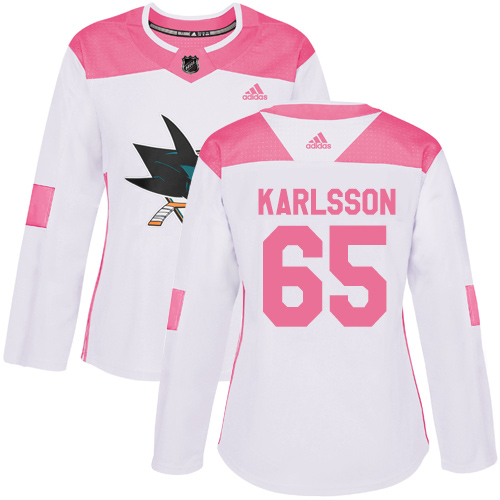 Adidas Sharks #65 Erik Karlsson White Pink Authentic Fashion Women's Stitched NHL Jersey