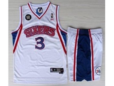 Philadelphia 76ers 3 Allen Iverson White 10th Throwback M&N Soul Swingman NBA Jersey Short