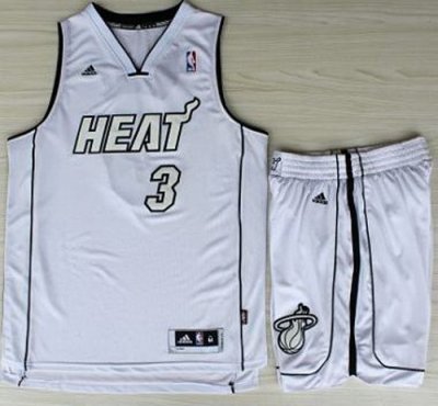 Miami Heat 3 Dwyane Wade White Silver Number Revolution 30 Jerseys Shorts NBA