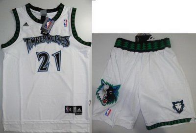 Minnesota Timberwolves 21 Kevin Garnett White Jerseys Shorts NBA