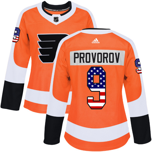 Adidas Flyers #9 Ivan Provorov Orange Home Authentic USA Flag Women's Stitched NHL Jersey Adidas Flyers #9 Ivan Provorov Orange Home Authentic USA Flag Women's Stitched NHL Jersey