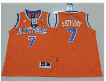 Youth NBA Knicks #7 Carmelo Anthony Orange Stitched Jersey