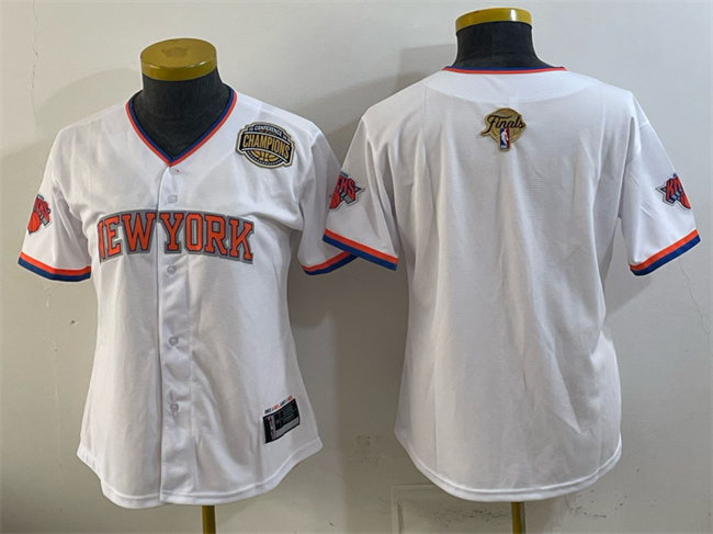 Youth New York Knicks Blank White 2026 Finals & Eastern Conference Champions Patch Stitched Baseball Jersey