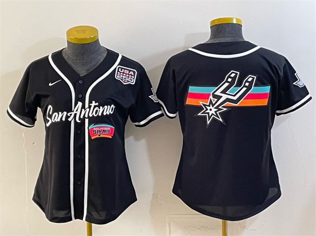 Youth San Antonio Spurs Team Big Logo Black USA 250' Patch City Edition Stitched Baseball Jersey