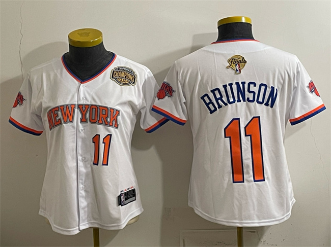 Youth New York Knicks #11 Jalen Brunson White 2026 Finals & Eastern Conference Champions Patch Stitched Baseball Jersey