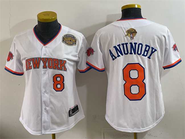 Youth New York Knicks #8 OG Anunoby White 2026 Finals & Eastern Conference Champions Patch Stitched Baseball Jersey