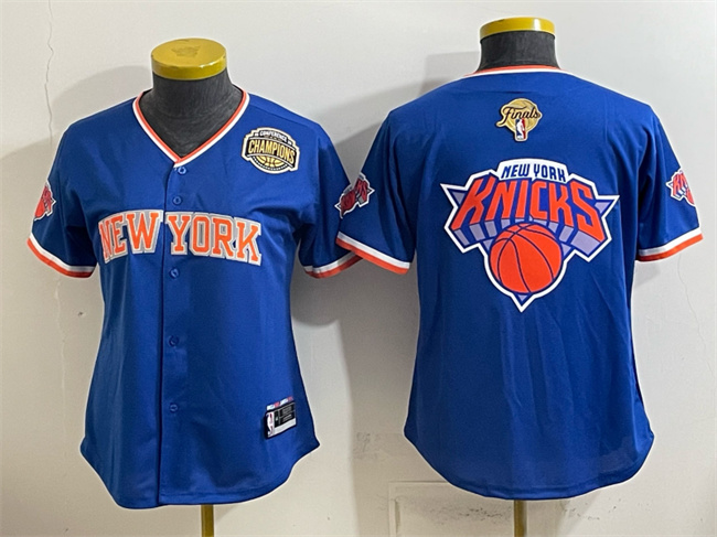 Youth New York Knicks Team Big Logo Blue 2026 Finals & Eastern Conference Champions Patch Stitched Baseball Jersey