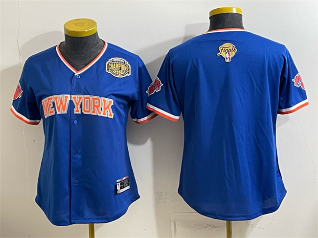 Youth New York Knicks Blank Blue 2026 Finals & Eastern Conference Champions Patch Stitched Baseball Jersey
