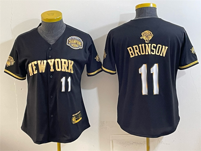 Youth New York Knicks #11 Jalen Brunson Black Gold 2026 Finals & Eastern Conference Champions Patch Stitched Baseball Jersey