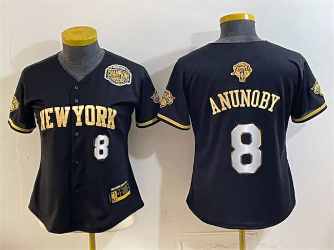 Youth New York Knicks #8 OG Anunoby Black Gold 2026 Finals & Eastern Conference Champions Patch Stitched Baseball Jersey