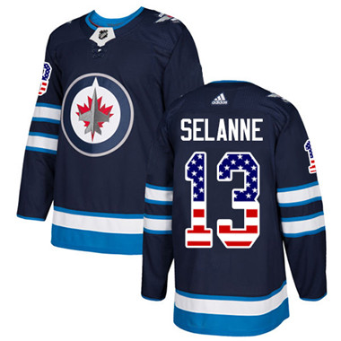 Adidas Jets #13 Teemu Selanne Navy Blue Home Authentic USA Flag Stitched Youth NHL Jersey
