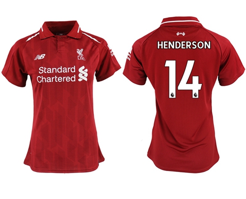 Women's Liverpool #14 Henderson Red Home Soccer Club Jersey