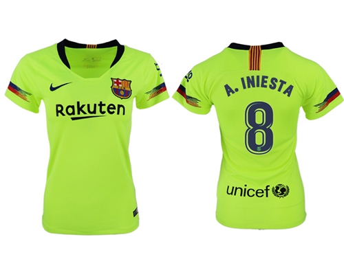 Women's Barcelona #8 A.Iniesta Away Soccer Club Jersey