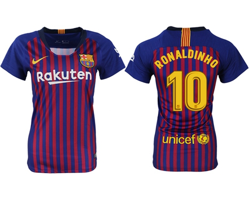 Women's Barcelona #10 Ronaldinho Home Soccer Club Jersey