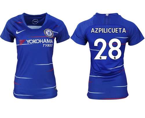 Women's Chelsea #28 Azpilicueta Home Soccer Club Jersey