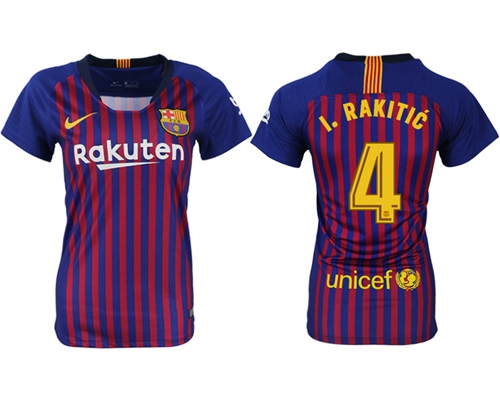 Women's Barcelona #4 I.Rakitic Home Soccer Club Jersey