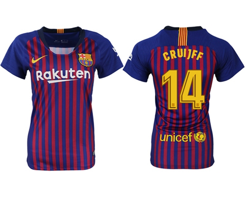 Women's Barcelona #14 Cruijff Home Soccer Club Jersey