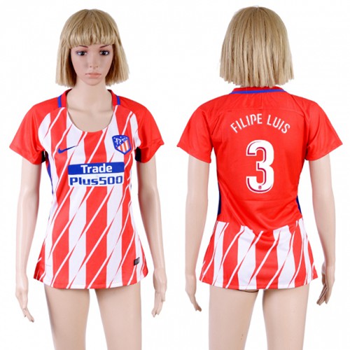 Women's Atletico Madrid #3 Filipe Luis Home Soccer Club Jersey