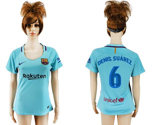Women's Barcelona #6 Denis Suarez Away Soccer Club Jersey
