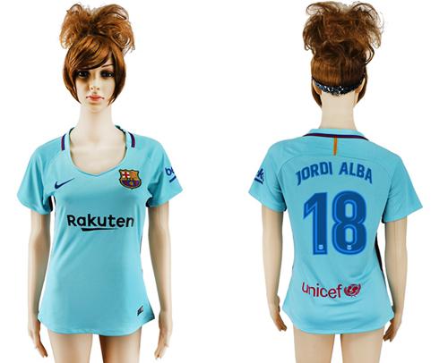 Women's Barcelona #18 Jordi Alba Away Soccer Club Jersey