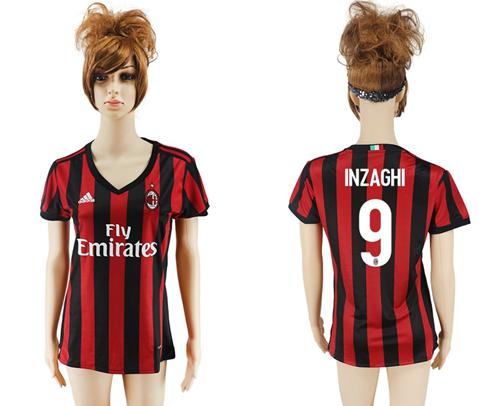 Women's AC Milan #9 Inzaghi Home Soccer Club Jersey