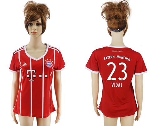 Women's Bayern Munchen #23 Vidal Home Soccer Club Jersey