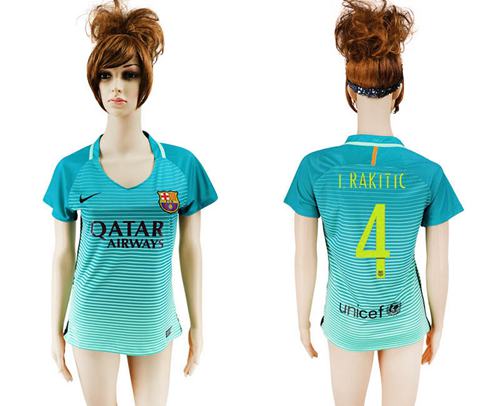 Women's Barcelona #4 I.Rakitic Sec Away Soccer Club Jersey