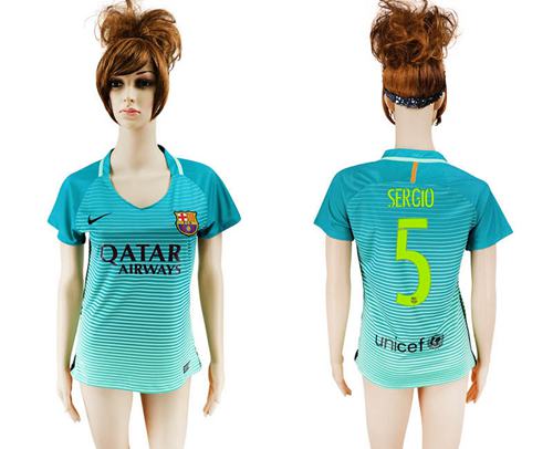 Women's Barcelona #5 Sergio Sec Away Soccer Club Jersey