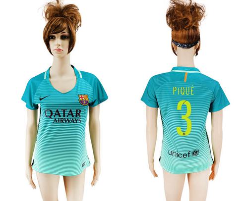 Women's Barcelona #3 Pique Sec Away Soccer Club Jersey