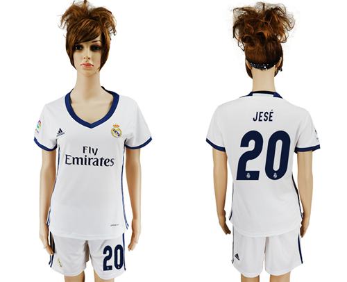 Women's Real Madrid #20 Jese Home Soccer Club Jersey