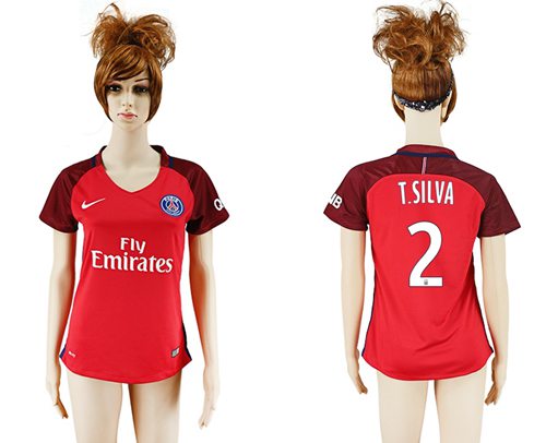 Women's Paris Saint-Germain #2 T.Silva Away Soccer Club Jersey