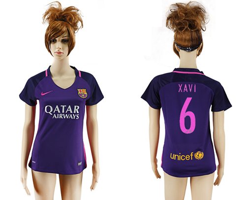 Women's Barcelona #6 Xavi Away Soccer Club Jersey