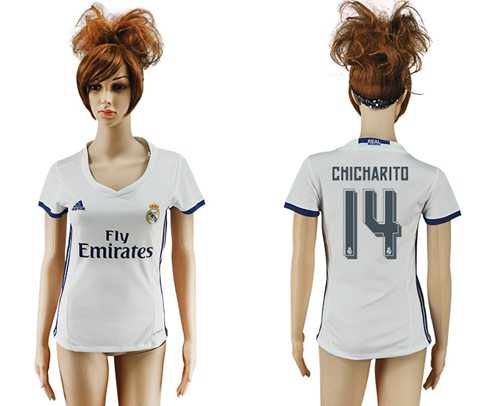 Women's Real Madrid #14 Chicharito Home Soccer Club Jersey