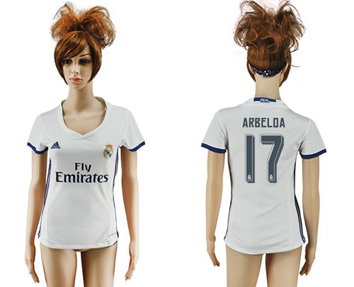 Women's Real Madrid #17 Arbeloa Home Soccer Club Jersey