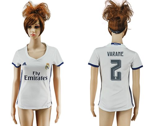 Women's Real Madrid #2 Varane Home Soccer Club Jersey
