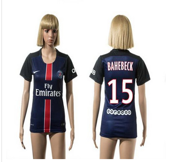 Women's Paris Saint-Germain #15 Bahebeck Home Soccer Club Jersey
