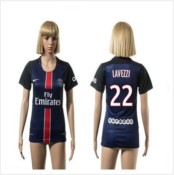 Women's Paris Saint-Germain #22 Lavezzi Home Soccer Club Jersey